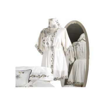 BALAYI BORNOZ TAKIMI KREM/LACİVERT