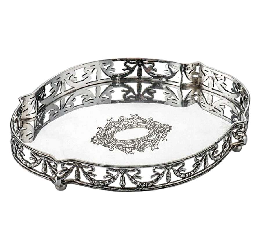 GÜMÜŞ KAPLAMA YAN DESEN OVAL TEPSİ