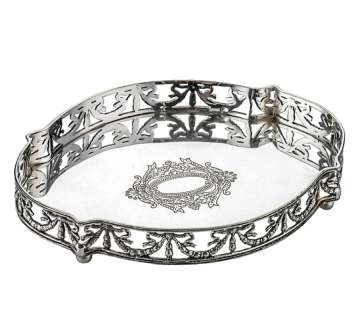 GÜMÜŞ KAPLAMA YAN DESEN OVAL TEPSİ